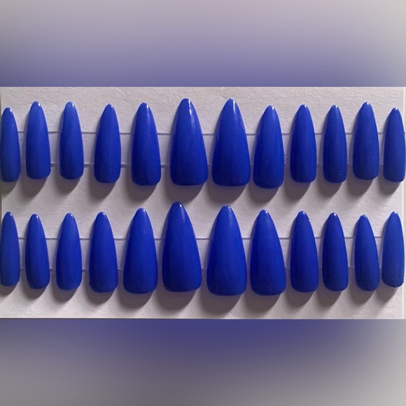 Dark Blue Long Almond Press-On Nail Set - Picture 4 of 4